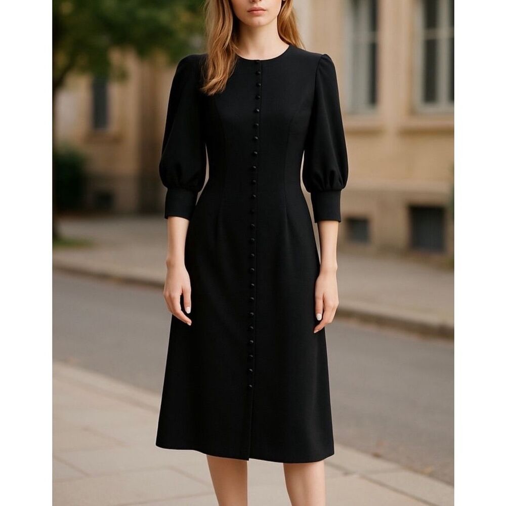 Vintage World Knits Dress Womens size 8 Black Wool Lined Dark Academia Hong Kong